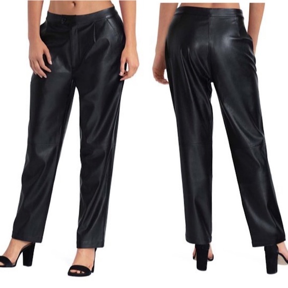 NWT-HALSTONBLACK Faux Leather Straight-Leg Pants - Picture 1 of 12